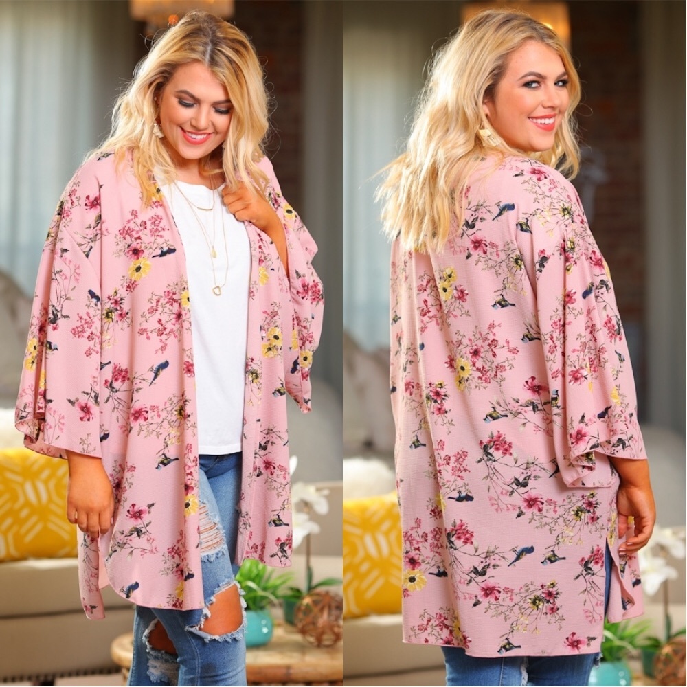 PLUS Pink Floral Kimono - Picture 2 of 4